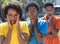 Group of three shocked african american young adults