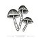 A group of three toxic magical hallucinogenic mushrooms. Black and white drawing of psilocybin mushrooms. Vector illustration