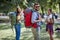 Group of three travellers sightseeing