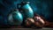 a group of three vases sitting on top of a table