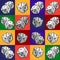 Group tool set of combinations of poker dice. Sketch for stickers, card, seamless texture for wrapping paper on theme of