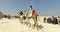 Group of tourist on horses and camels at Giza pyramid complex