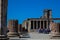 Group of tourists at the Basilica of Pompeii in a beautiful early spring day