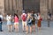 Group of tourists doing a cultural tour in the center of Barcelona, in full rise of the incidence of cases by COVID-19 of the