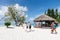 Group of tourists go to the dazzling beach to sunbathe, swim and relax, Cuba