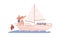 Group of tourists sailing on yacht flat cartoon vector illustration isolated.