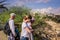 A group of tourists sees the sights from a panoramic point