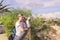 A group of tourists sees the sights from a panoramic point