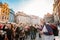 Group of tourists taking photo of town hall with