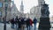 Group of tourists tour European architecture attraction site day