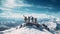 Group of tourists trekking on glacier in dense dangerous.