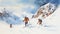 Group of tourists trekking on glacier in dense dangerous.