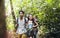 Group of tourists trekking in a wood