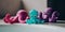 A group of toy octopus sitting on top of a bathroom sink. Generative AI image.
