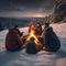 A group of travelers huddled around a campfire, under a sky filled with stars1