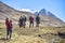 A group of trekkers on the Ausangate trail in the Peruvian Andes