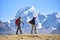 A group of trekkers on the Ausangate trail in the Peruvian Andes