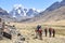 A group of trekkers on the Ausangate trail in the Peruvian Andes