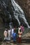 A group of tribal visitors visiting Tirathgarh waterfall in Bastar district in the Indian state of Chhattisgarh.