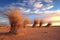 group of tumbleweeds against vibrant desert sky