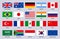 Group of Twenty flags. Major advanced and emerging world countries, China, Brazil and Italy signs vector illustration