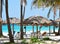 Group of umbrellas and chairs in a beach