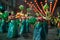 Group of Unidentified pretty woman is Fairy performing and dance during the Chinese New Year Parade into city.