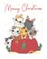 Group of variety breeds of cute naughty kitten cat Christmas in red Santa sack bag, Meowy Christmas, adorable joyful cartoon