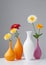 Group Of Vases With Flowers Isolated On A White Background. Generative AI