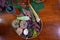 Group of vegetable with bamboo shoots, sweet potato, pumpkin, banana flower, coconut, eggplant, taro, sesbania flower, taro, red