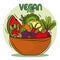 Group of vegetables and fruits on bowl Vegan food lifestyle Vector