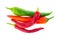 Group of vegetables hot pepper red green pod on white background lots of bright base design