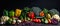 Group of vegetables, Top view with aesthetic arrangement, Black background.