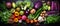 Group of vegetables, Top view with aesthetic arrangement, Black background.