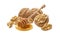 Group of walnuts and honey dip. Shelled and in shell nuts