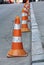 Group warning cones on the road