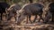 A group of warthogs foraging for food created with Generative AI