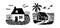 Group of whimsy beach houses for travel concept vector illustration. Tropical holiday object set of coastal huts print.