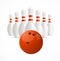 Group of White Bowling Pins and Ball. Vector