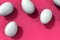 Group of white eggs on magenta background