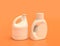 A group of white plastic cleaning supplies containers  in yellow orange background, flat colors, single color, 3d rendering
