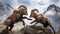 Group of Wild Argali Sheep in Snowy Mountain Range generated by AI tool