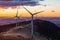 Group of windmills early in the morning during sunrise in Austria