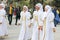 Group of women participants of Greek community Ethnic Festival Mega Yorty in Greek National costume in Mariupol,Ukraine