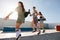 Group of women skaters enjoying at skate park