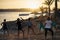 Group of women spending doing exercises. Dancing