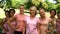 Group of women wearing pink for breast cancer in the park