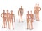 Group of wooden dummy characters standing around one