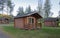 Group of wooden summer houses for outdoor recreation