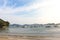 Group of yachts moored in Praia da Enseada , Guaruja, Brazil